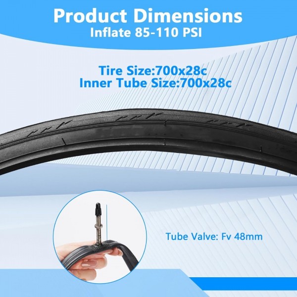 Lukasports 2Pcs 700x28c Tire, Road Bike Tires 700x28c and Inner Tubes, Folding Replacement Tires with 2PCS Tire levers, Tire Liners and Repair Tool, Puncture-Resistant Bicycle Tires  for City Road