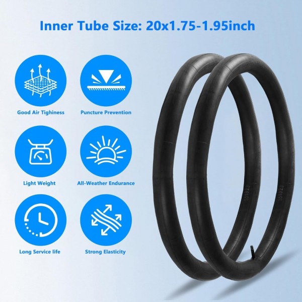 Lukasports 2Pcs Mountain Bike Tires and 2Pcs Tubes Set, 20x1.95 Bike Tire & 1.75-2.125 AV 32mm Inner Tubes, Folding Replacement Tires, Puncture-Resistant 20 x 1.95 Road Mountain Bike Tire