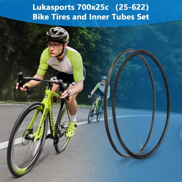 Lukasports 2Pcs 700x25c Tire, Road Bike Tires 700x25c and Inner Tubes, Folding Replacement Tires with 2PCS Tire levers, Tire Liners and Repair Tool, Puncture-Resistant Bicycle Tires for City Road