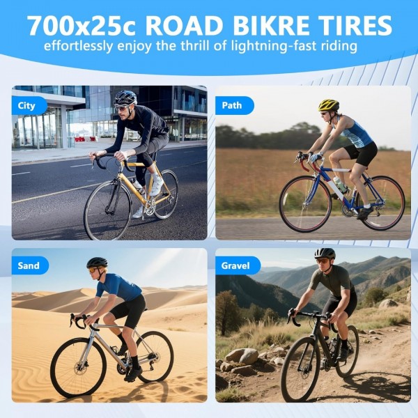 Lukasports 2Pcs 700x25c Tire, Road Bike Tires 700x25c and Inner Tubes, Folding Replacement Tires with 2PCS Tire levers, Tire Liners and Repair Tool, Puncture-Resistant Bicycle Tires for City Road
