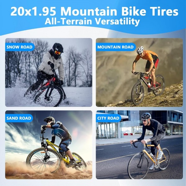 Lukasports 2Pcs Mountain Bike Tires and 2Pcs Tubes Set, 20x1.95 Bike Tire & 1.75-2.125 AV 32mm Inner Tubes, Folding Replacement Tires, Puncture-Resistant 20 x 1.95 Road Mountain Bike Tire